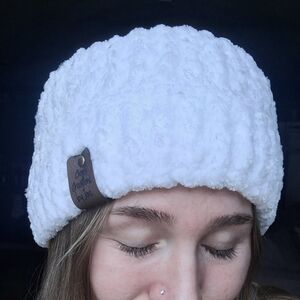 Handmade Fuzzy White Crochet Headband